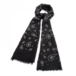 Scarf - Black and white colour paisley print scarf. -...