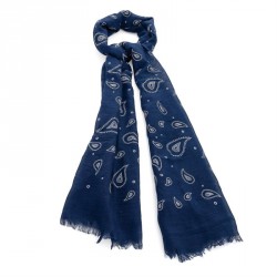 Scarf - Blue and white colour paisley print scarf. -...