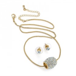 Necklace & Earring set - Gold colour crystal barrel...