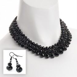 Necklace & Earring set - Black enamel and black glass...