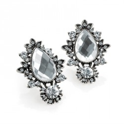 Earring - Antique silver colour crystal tear drop design...