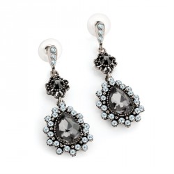 Earring - Antique silver colour black diamond effect oval...