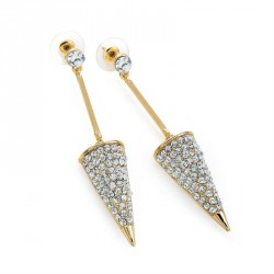 Earring - Gold colour crystal triangle design drop...