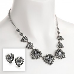 Necklace & Earring set - Antique rhodium black diamond...