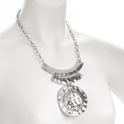 Necklace - Rhodium colour textured finish round design...