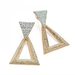 Earring - Gold colour crystal triangle texture finish...