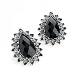 Earring - Antique silver black and crystal tear drop bead...