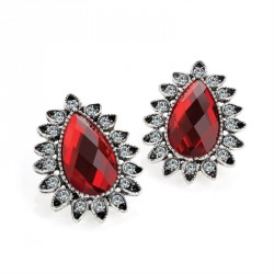Earring - Antique silver red and crystal tear drop bead...