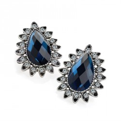 Earring - Antique silver blue and crystal tear drop bead...