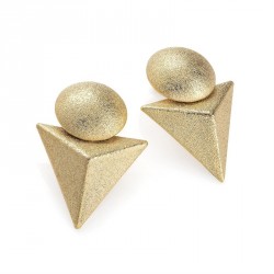 Earring - Gold colour textured finish post earrings. -...