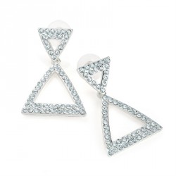 Earring - Silver colour crystal triangle design post...