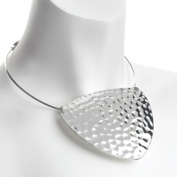 Necklace - Silver colour stamp effect large motif collar...