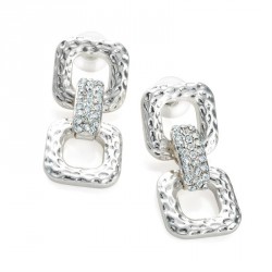 Earring - Worn silver colour crystal rectangle design...