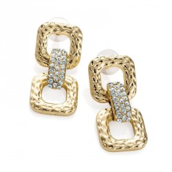 Earring - Worn gold colour crystal rectangle design post...
