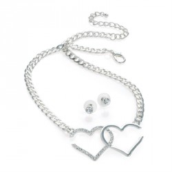 Necklace & Earring set - Silver colour crystal double...