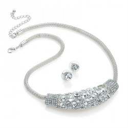 Necklace & Earring set - Silver colour crystal half moon...