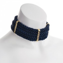 Necklace - Five row gold colour navy platted cord choker...