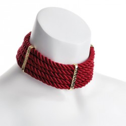 Necklace - Five row gold colour red platted cord choker...