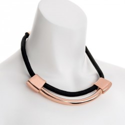 Necklace - Rose gold and black cord necklace. - (N30650)