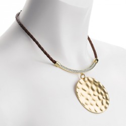 Necklace - Two tone shiny and worn gold colour crystal...