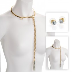Necklace & Earring set - Gold colour crystal collar chain...