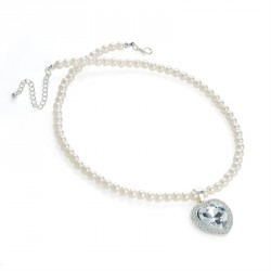 Necklace - Silver and cream pearl colour crystal heart...
