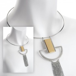 Necklace - Two tone rhodium and gold colour chain tassel...