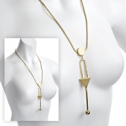 Necklace - Gold colour modern look chain drop necklace. -...