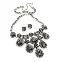 Necklace & Earring set - Burnished silver and black...