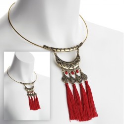 Necklace - Burnish gold colour red tassel tribal look...