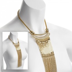 Necklace - Gold colour extra long chain tassel statement...