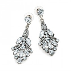 Earring - Burnish silver colour crystal drop earrings. -...