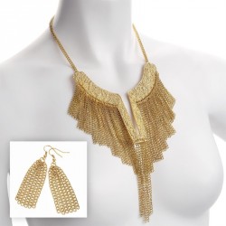 Necklace & Earring set - Gold colour chain tassel set...