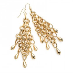 Earring - Gold colour chain drop tassel earrings. -...