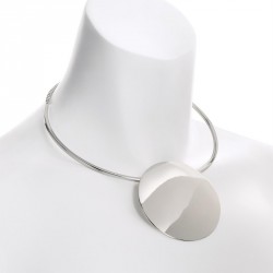 Necklace - Silver colour disc design collar necklace. -...