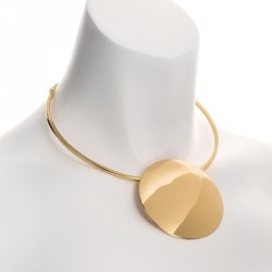 Necklace - Gold colour disc design collar necklace. -...
