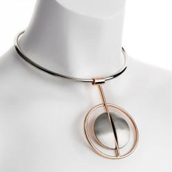 Necklace - Three tone rhodium , rose gold and brushed...