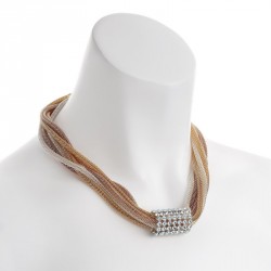 Necklace - Three row gold, silver and rose gold colour...