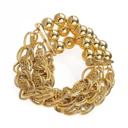 Bracelet - Three row gold colour chain elasticated...