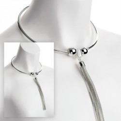 Necklace - Silver colour collar chain tassel necklace. -...