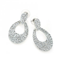 Earring - Silver colour crystal oval drop post earrings....