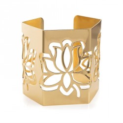 Bracelet - Gold colour lotus design cuff bangle. - (BA30576)