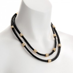 Necklace - Two row black and gold colour crystal cord...