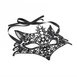 Fox mask - Black lace effect fox design ribbon face mask...