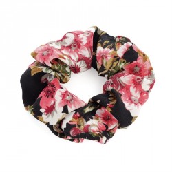 Scrunchie - Black flower print elasticated hair...