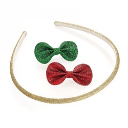 Headband & bow clip set - Three piece gold, red and green...
