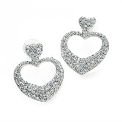 Earring - Shiny silver colour crystal heart design drop...