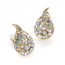 Earring - Gold colour crystal and AB crystal clip on...