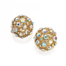 Earring - Shiny gold colour AB crystal round design clip...