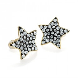 Earring - Shiny gold colour black and crystal star design...